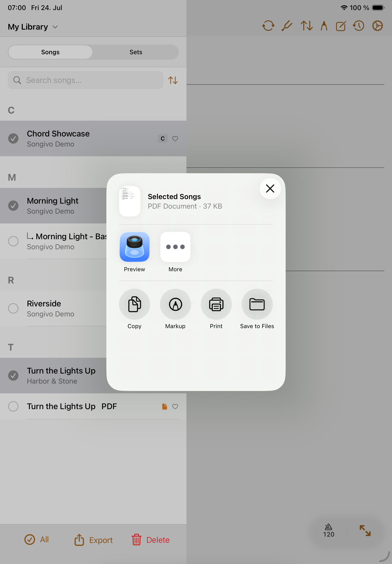 Export multiple songs