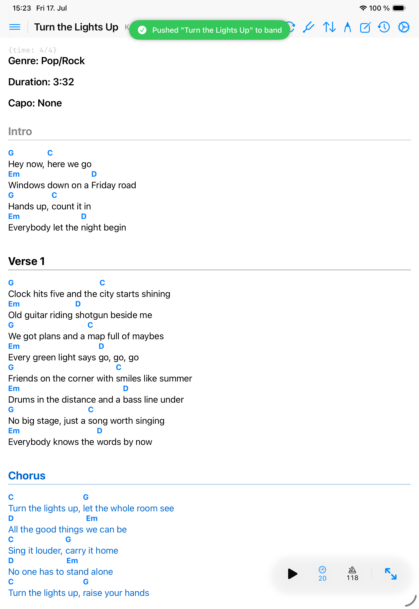 Pushed a song to all band members