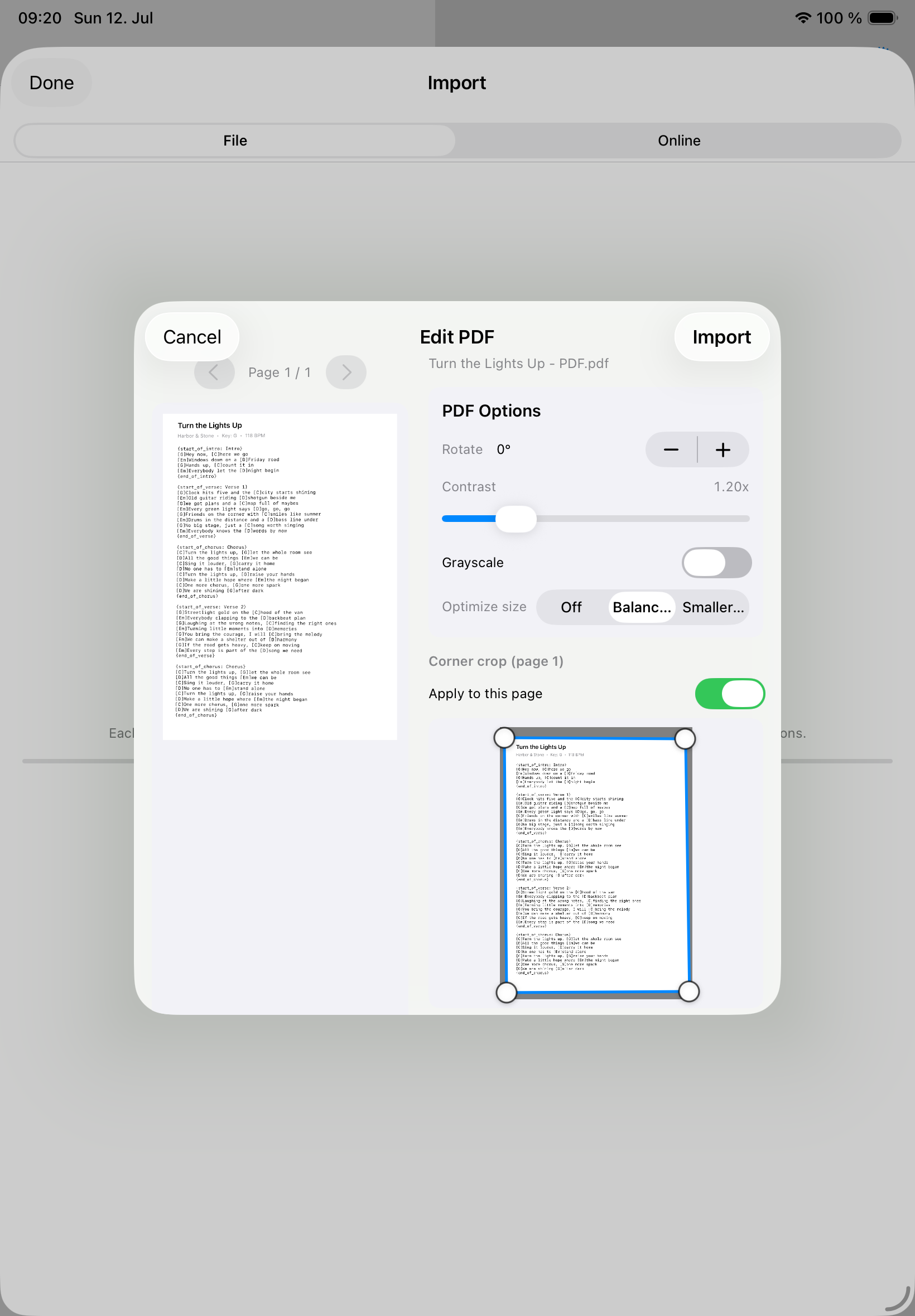 Songivo PDF import