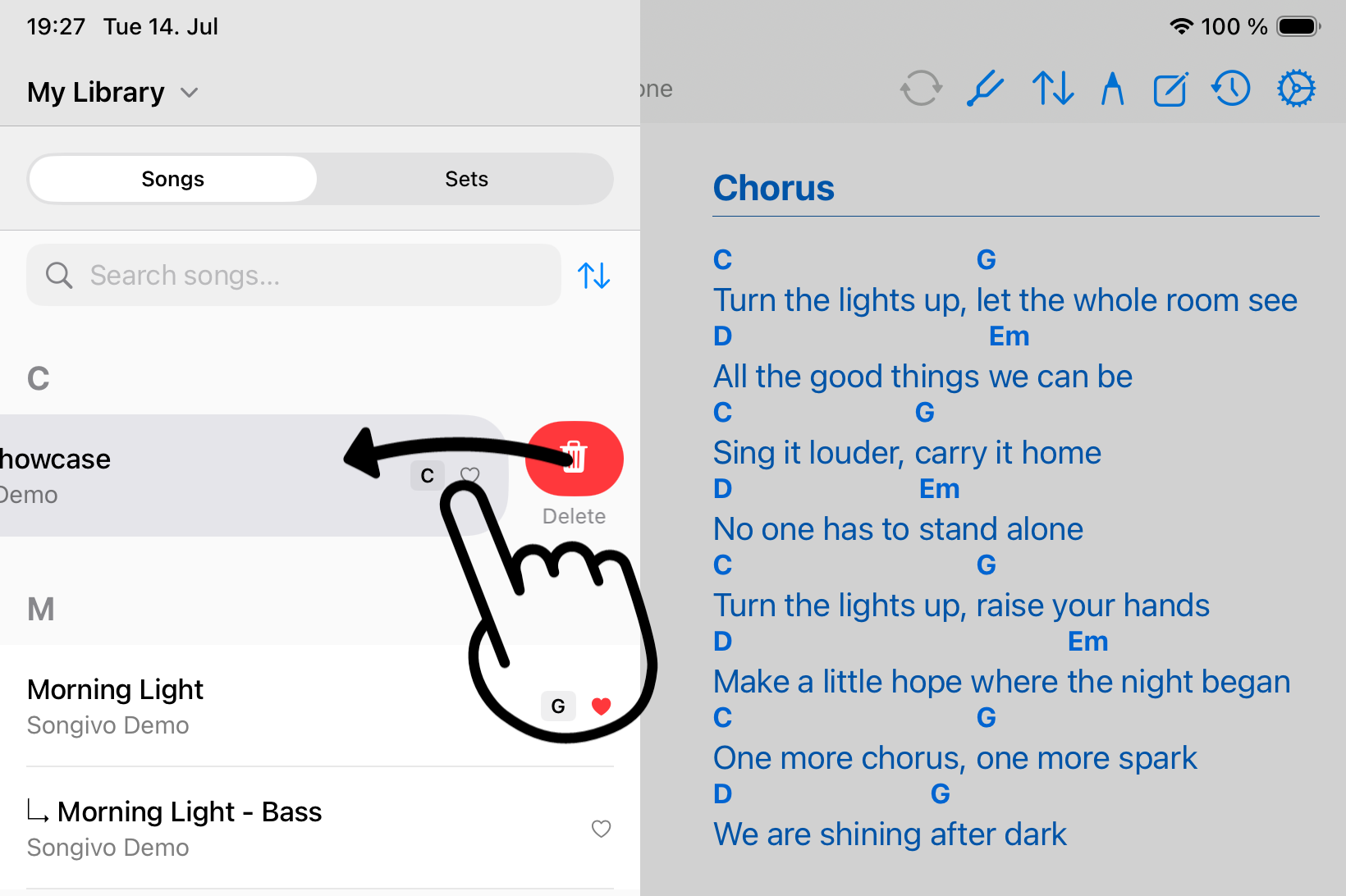 Swipe left on a song