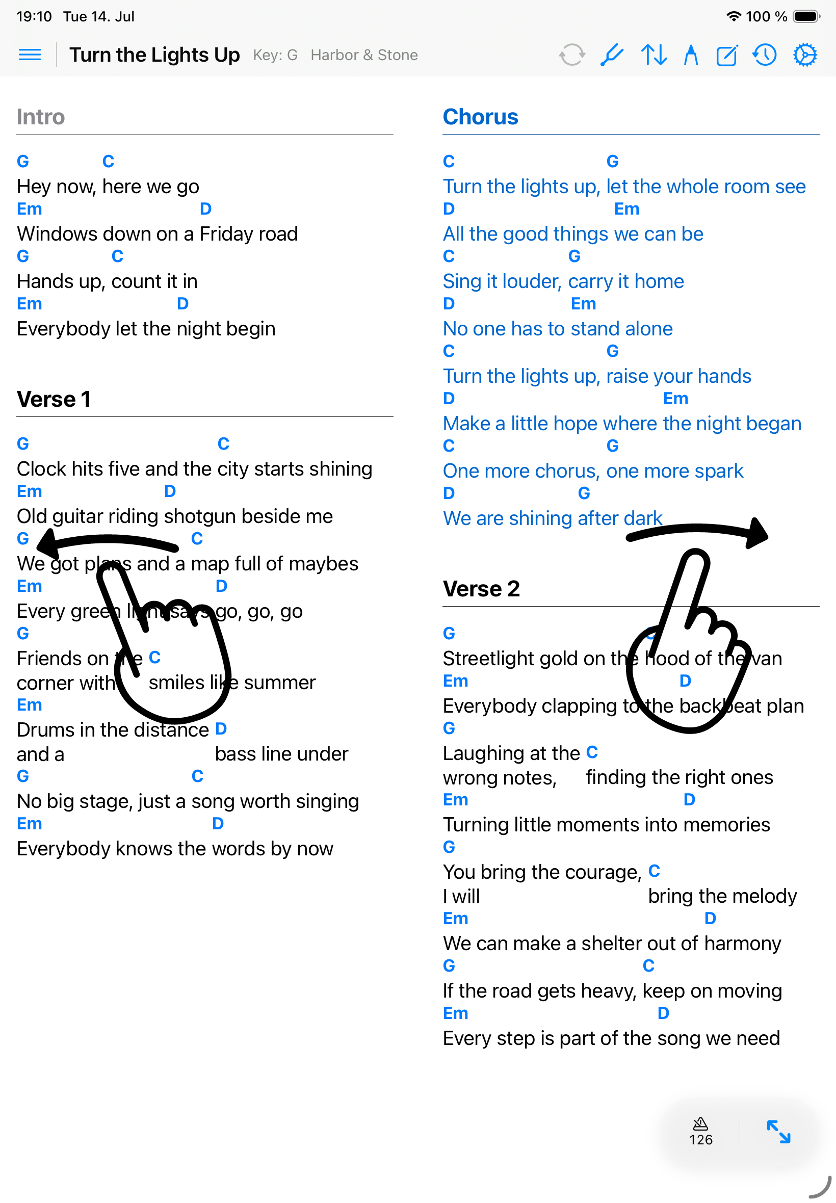 Swipe left or right on a song